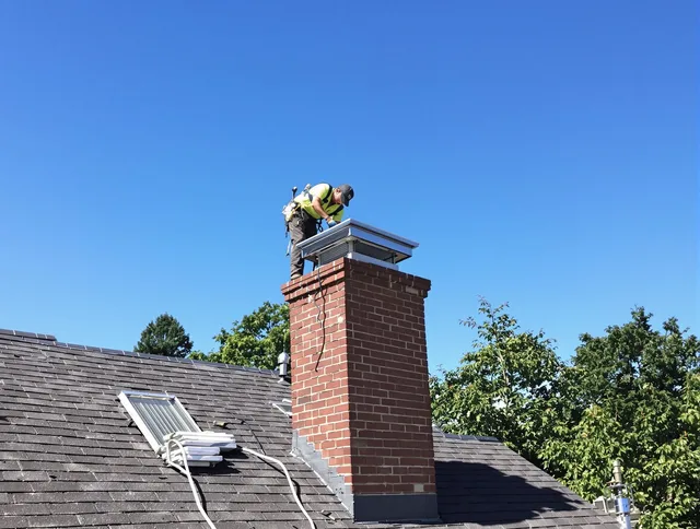 Monroe Chimney Sweep technician measuring a chimney cap in Monroe, NC