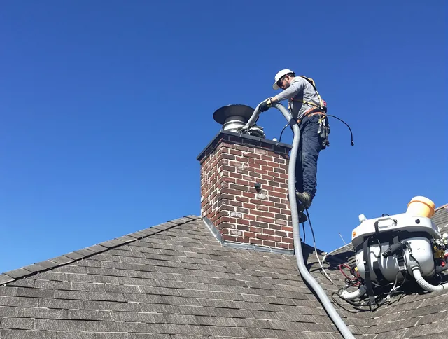 Dedicated Monroe Chimney Sweep team member cleaning a chimney in Monroe, NC