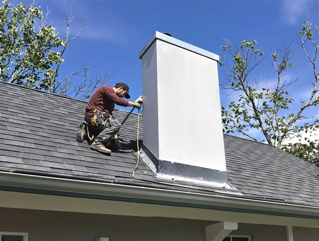 Monroe Chimney Sweep team member finishing chimney construction in Monroe, NC