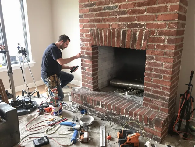 Monroe Chimney Sweep specialist finalizing chimney liner service in Monroe, NC