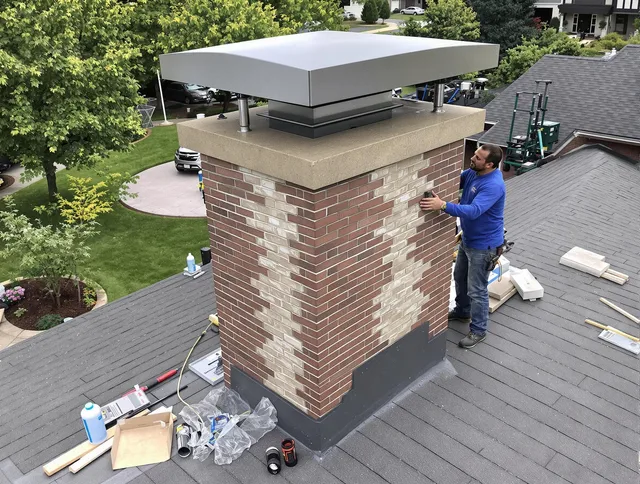 Monroe Chimney Sweep team working on a custom chimney remodel in Monroe, NC