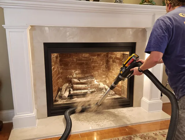 Fireplace cleaning performed by Monroe Chimney Sweep in Monroe, NC