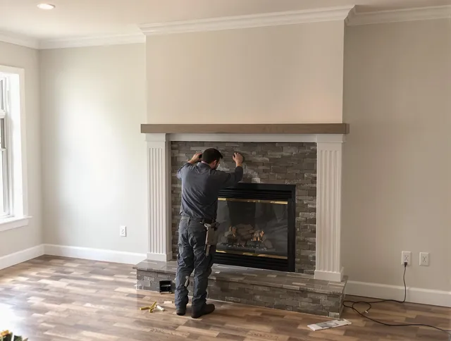Monroe Chimney Sweep finishing a custom fireplace install in Monroe, NC